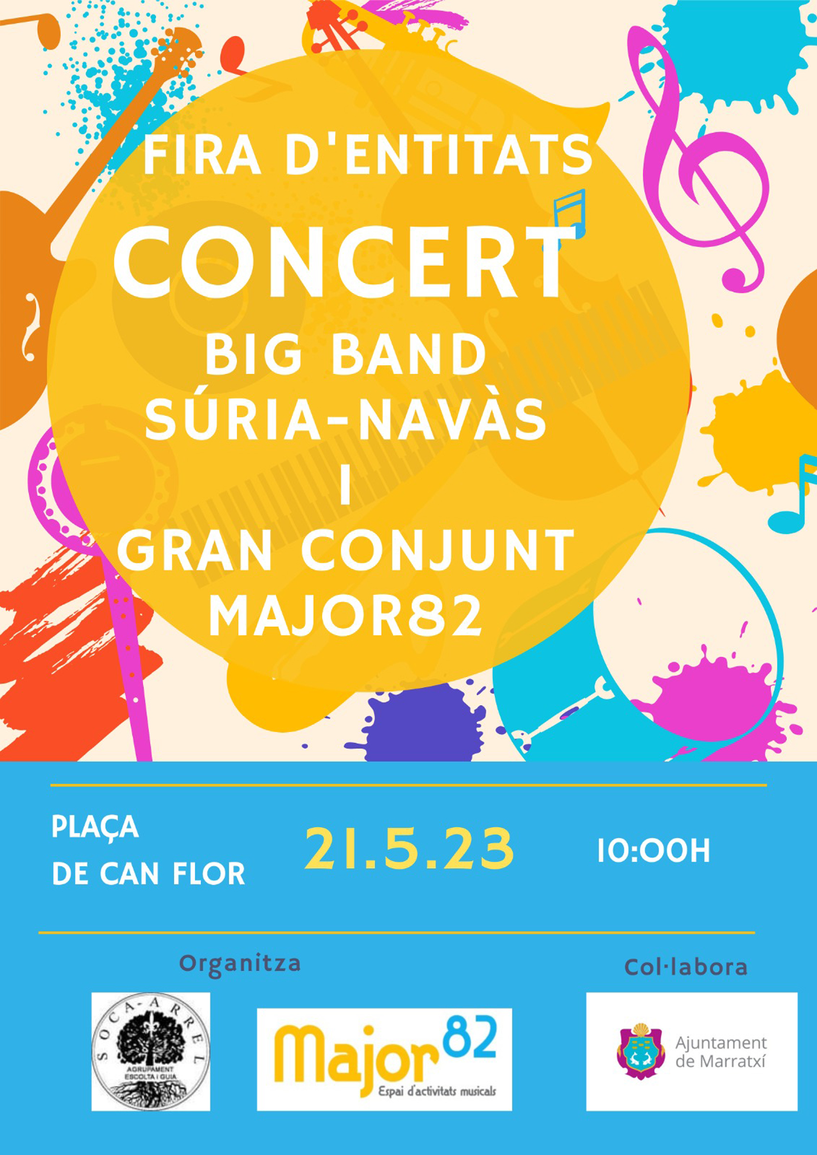 Cartell del concert de la JazzBand Navàs-Súria a Marratxí (Mallorca) - Diumenge 21 de maig.