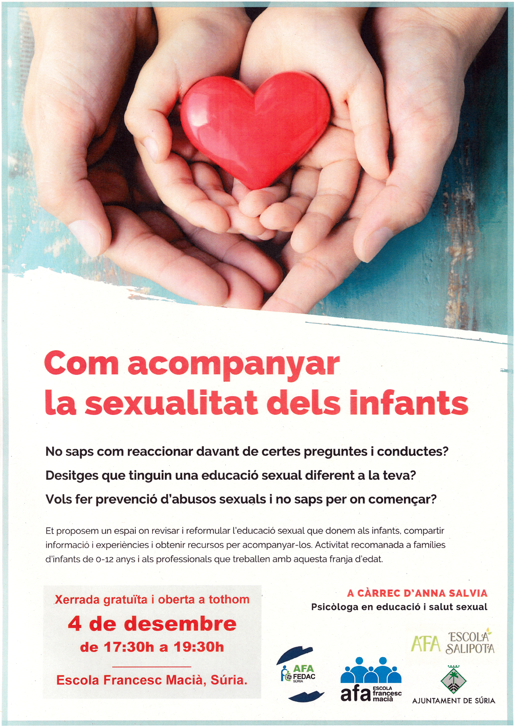 Cicle de xerrades sobre educació i salut sexual: 'Com acompanyar la sexualitat dels infants'