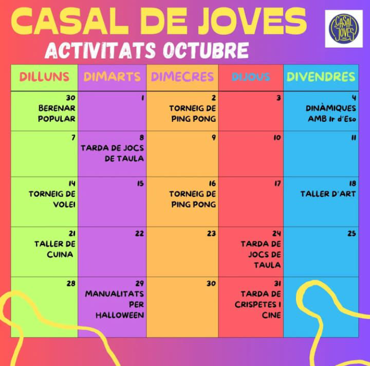 Programa d'activitats del Casal de Joves - Octubre de 2024.