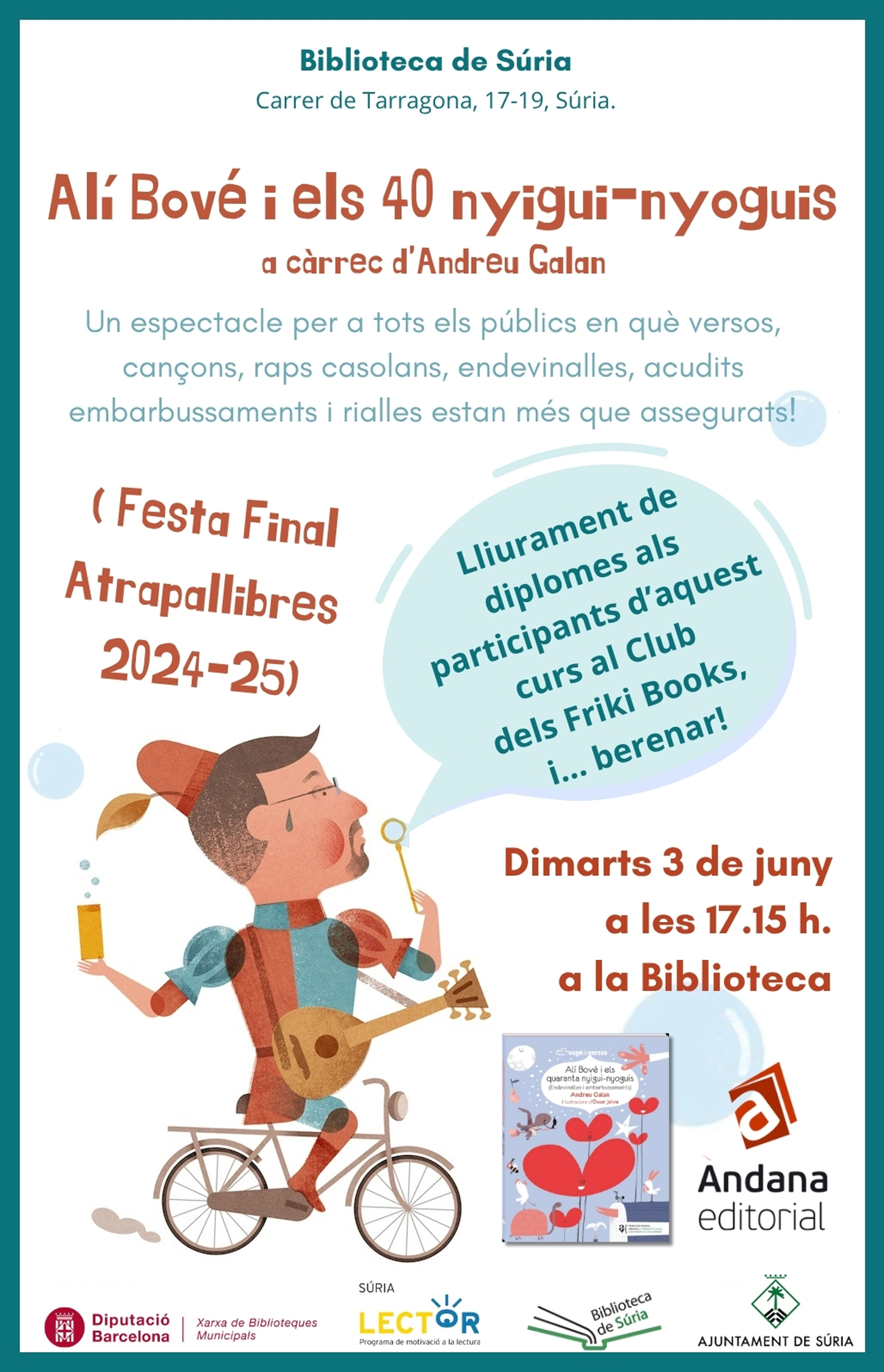 Festa final del programa Atrapallibres: Espectacle de poesia infantil 'Alí Bové i els 40 nyigui-nyoguis'