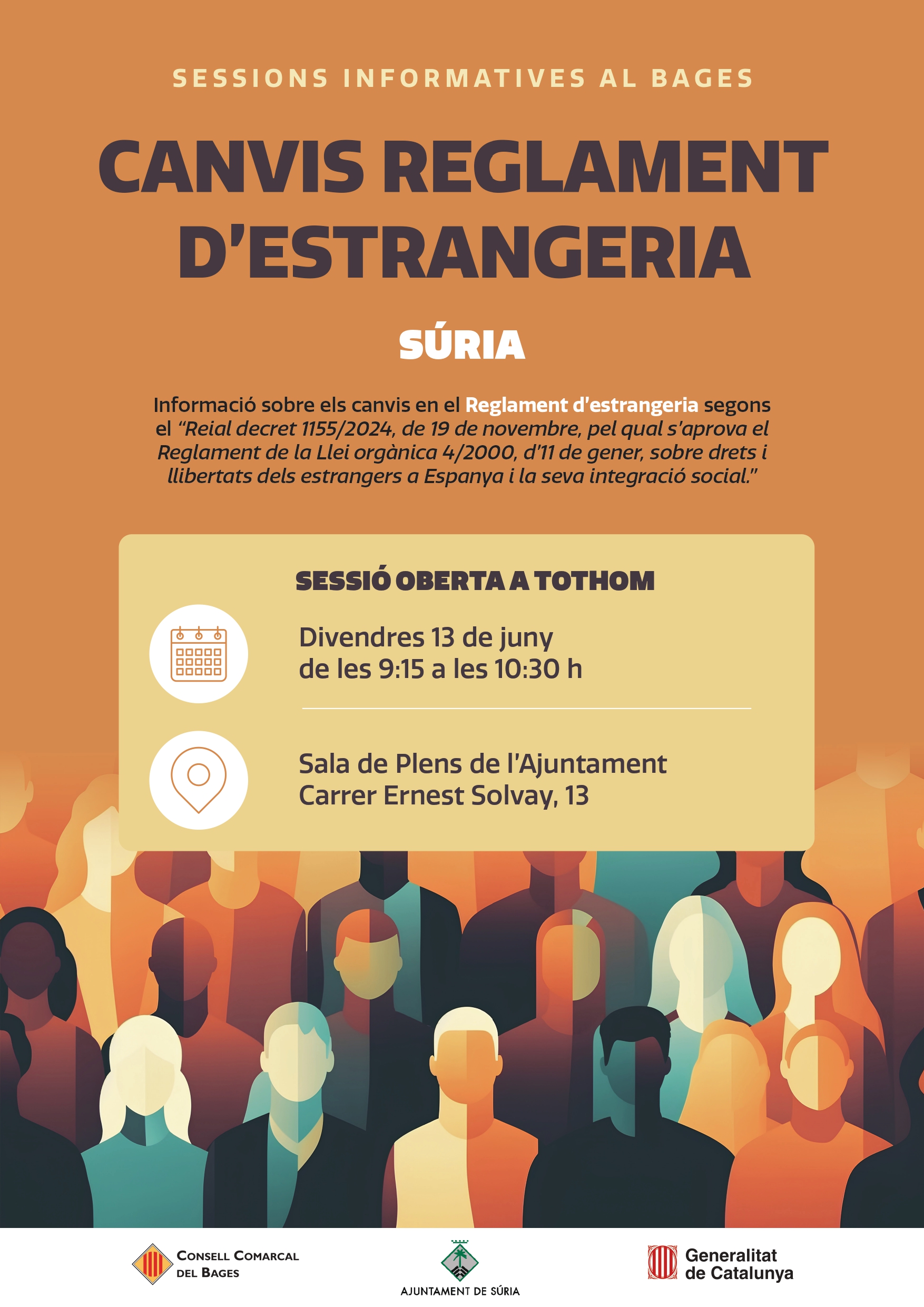 Cartell de la sessió sobre els canvis en el Reglament d'Estrangeria - Divendres 13 de juny.