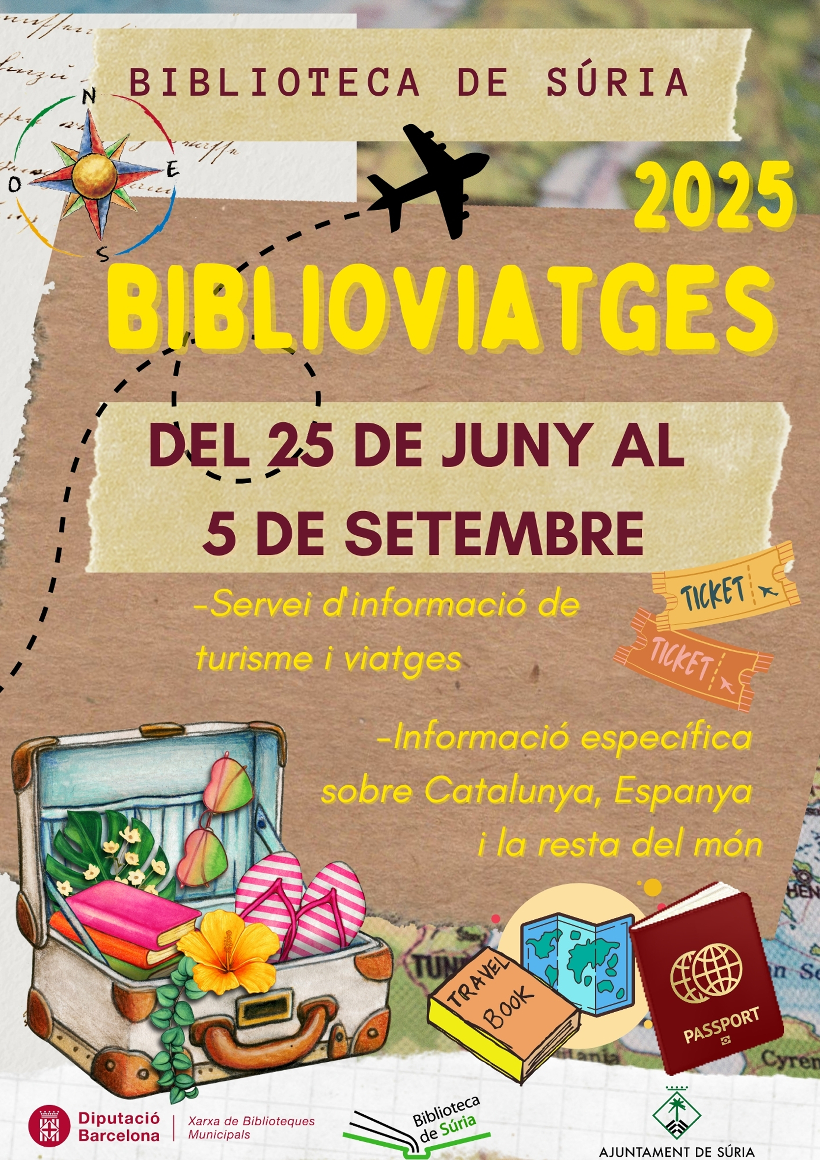 Cartell de la mostra Biblioviatges a la Biblioteca Pública - Del 25 de juny al 5 de setembre.