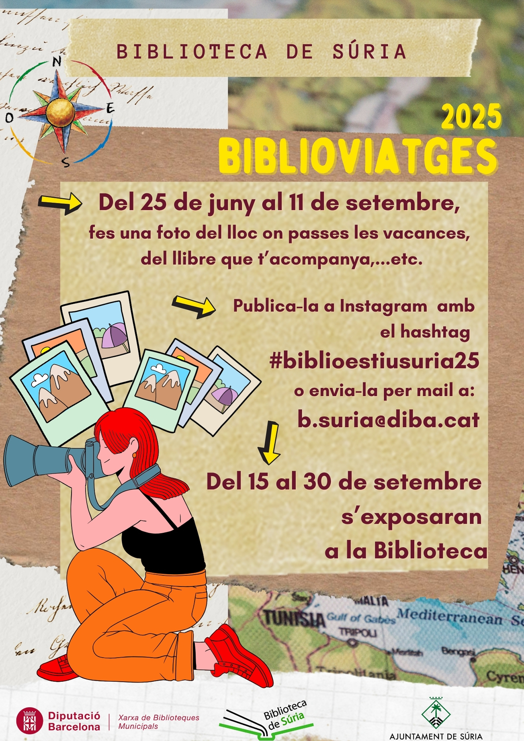 Cartell de l'activitat 'Fotografies d'Estiu' a la Biblioteca Pública - Del 25 de juny a l'11 de setembre.