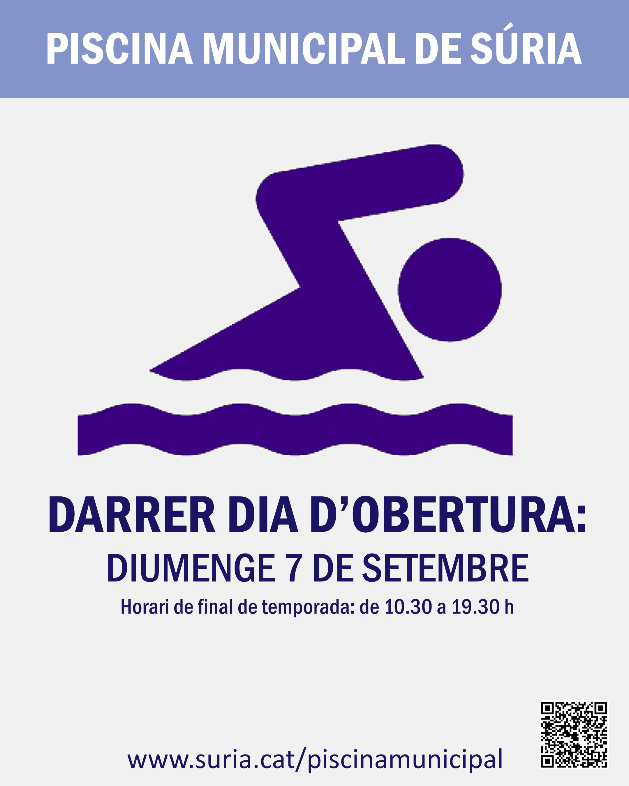 Avís sobre el darrer dia d'obertura de la Piscina Municipal - Diumenge 7 de setembre.