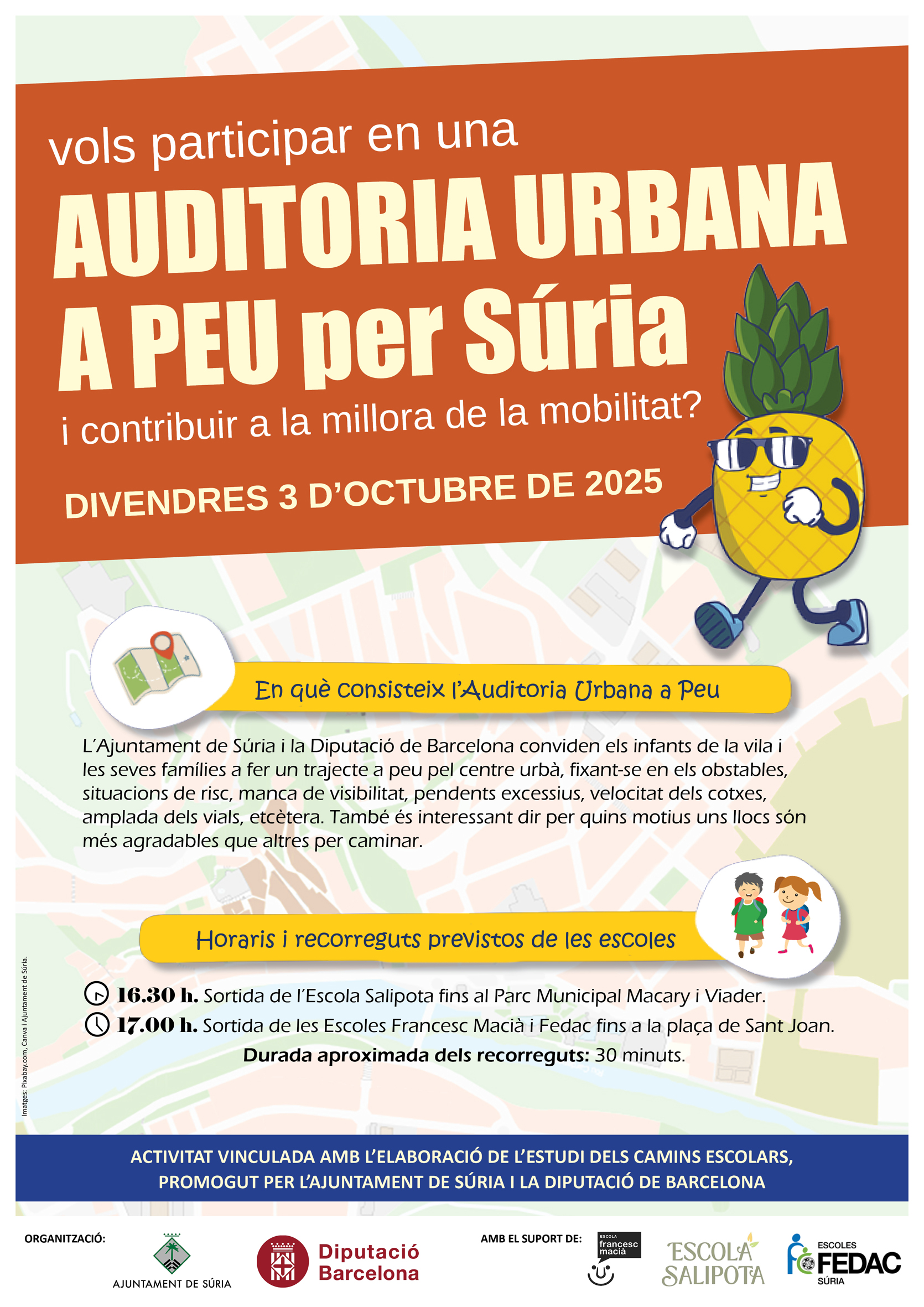 Cartell de l'Auditoria Urbana a Peu per a la millora de la mobilitat - Divendres 3 d'octubre.