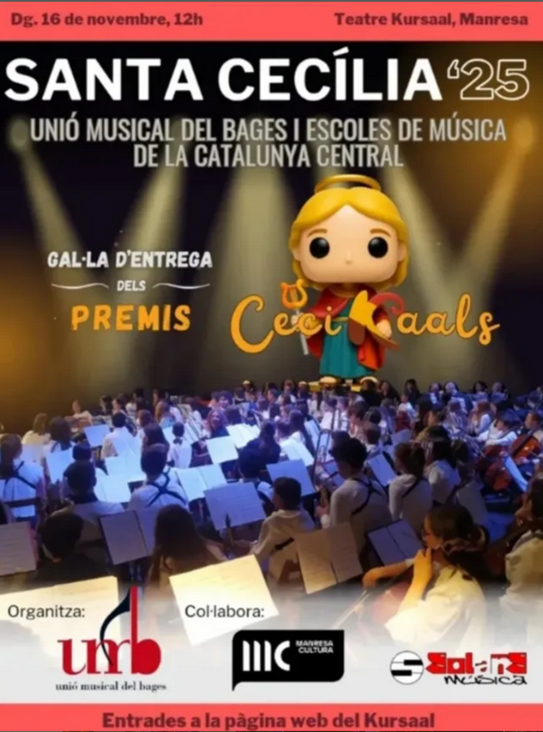 Cartell del concert de Santa Cecília a Manresa - Diumenge 16 de novembre.