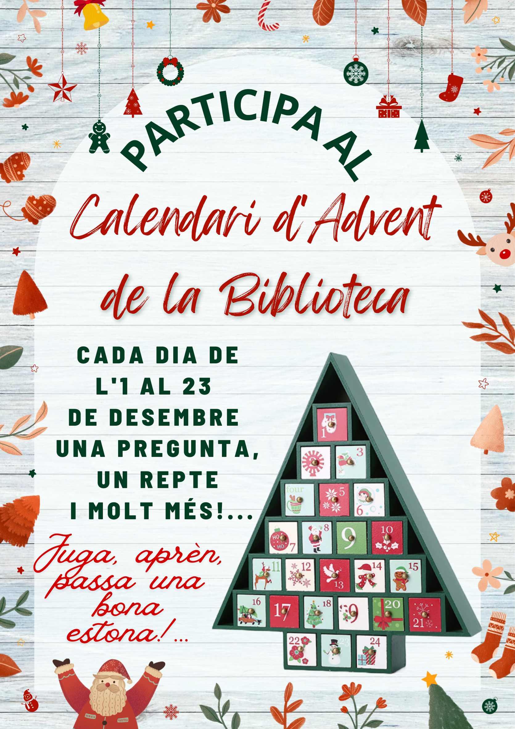 Cartell del Calendari d'Advent de la Biblioteca Pública - Fins al 23 de desembre.