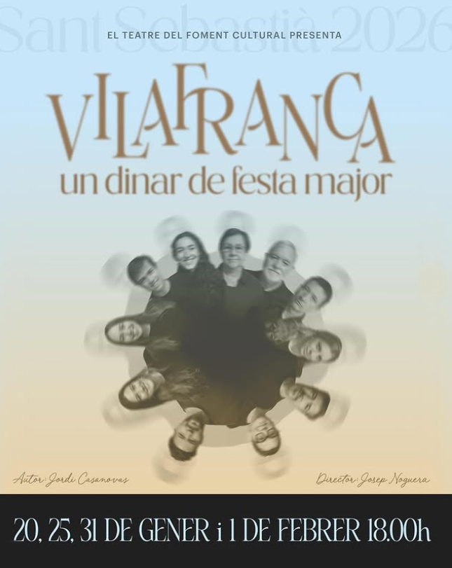 Cartell de l'obra de teatre 'Vilafranca, un dinar de festa major' - Dies 20, 25 i 31 de gener, i 1 de febrer.