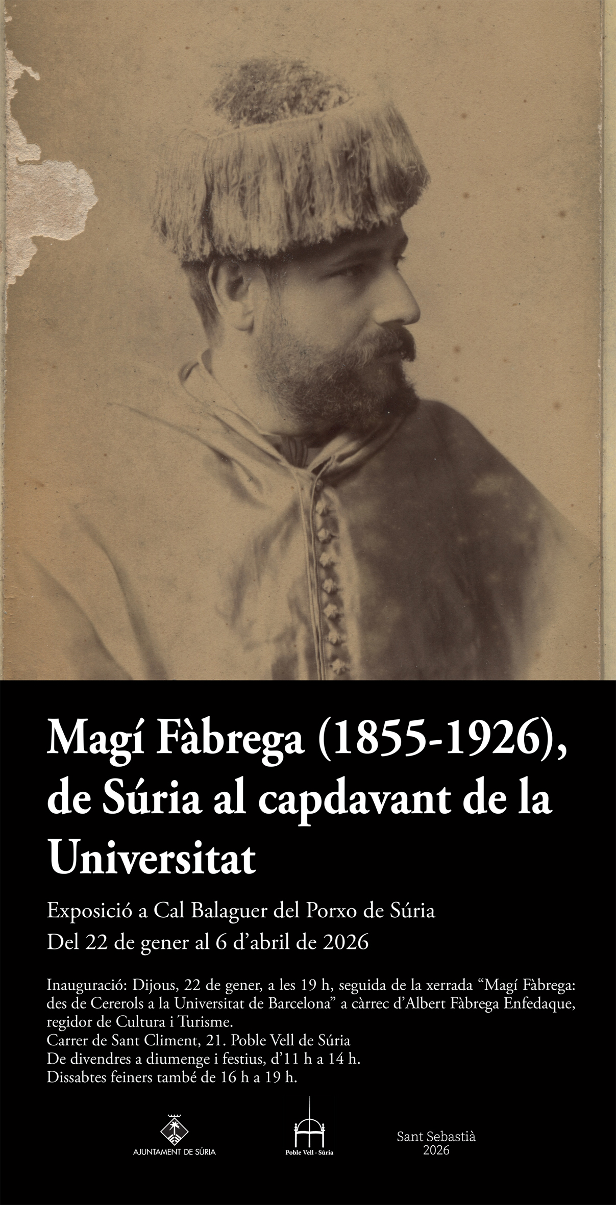 Cartell de l'exposici&oacute; 'Mag&iacute; F&agrave;brega (1855-1926), de S&uacute;ria al capdavant de la Universitat' - Del 22 de gener al 6 d'abril.