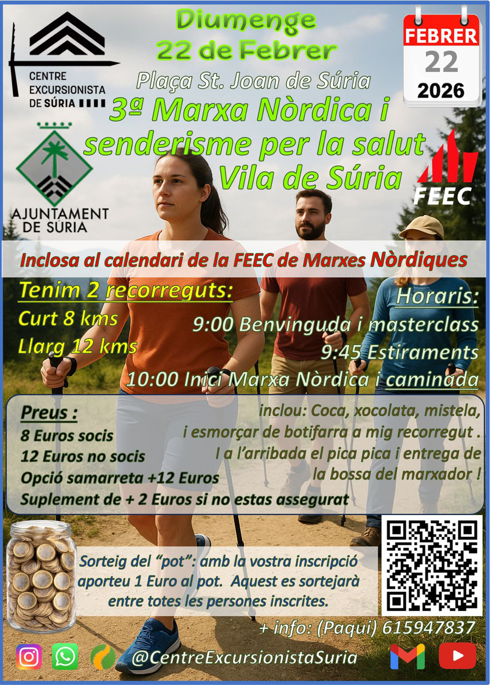 Cartell de la matinal de marxa n&ograve;rdica i senderisme - Diumenge 22 de febrer.