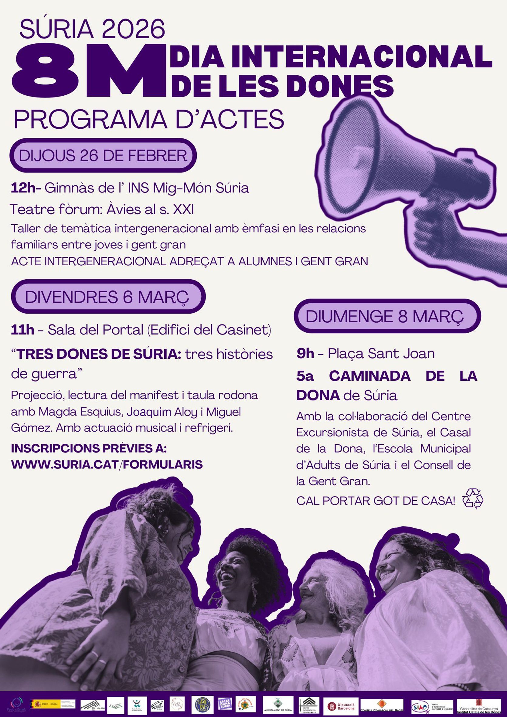 Cartell del programa d'actes del Dia Internacional de les Dones - Del 26 de febrer al 8 de mar&ccedil;.