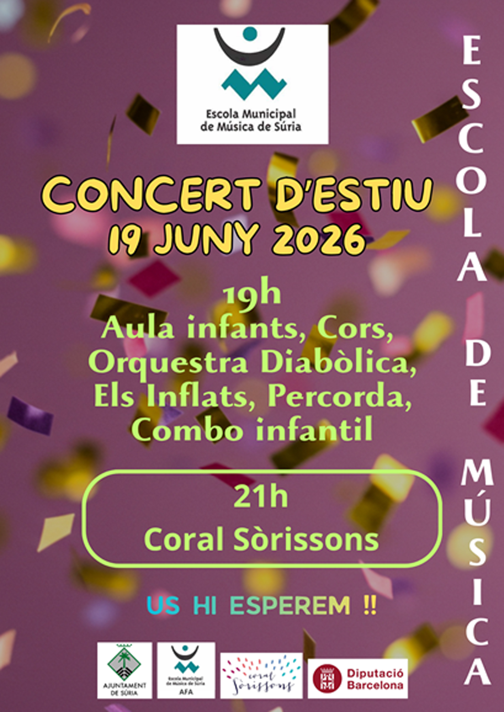 Cartell del Concert d'Estiu de l'Escola Municipal de M&uacute;sica - Divendres 19 de juny.