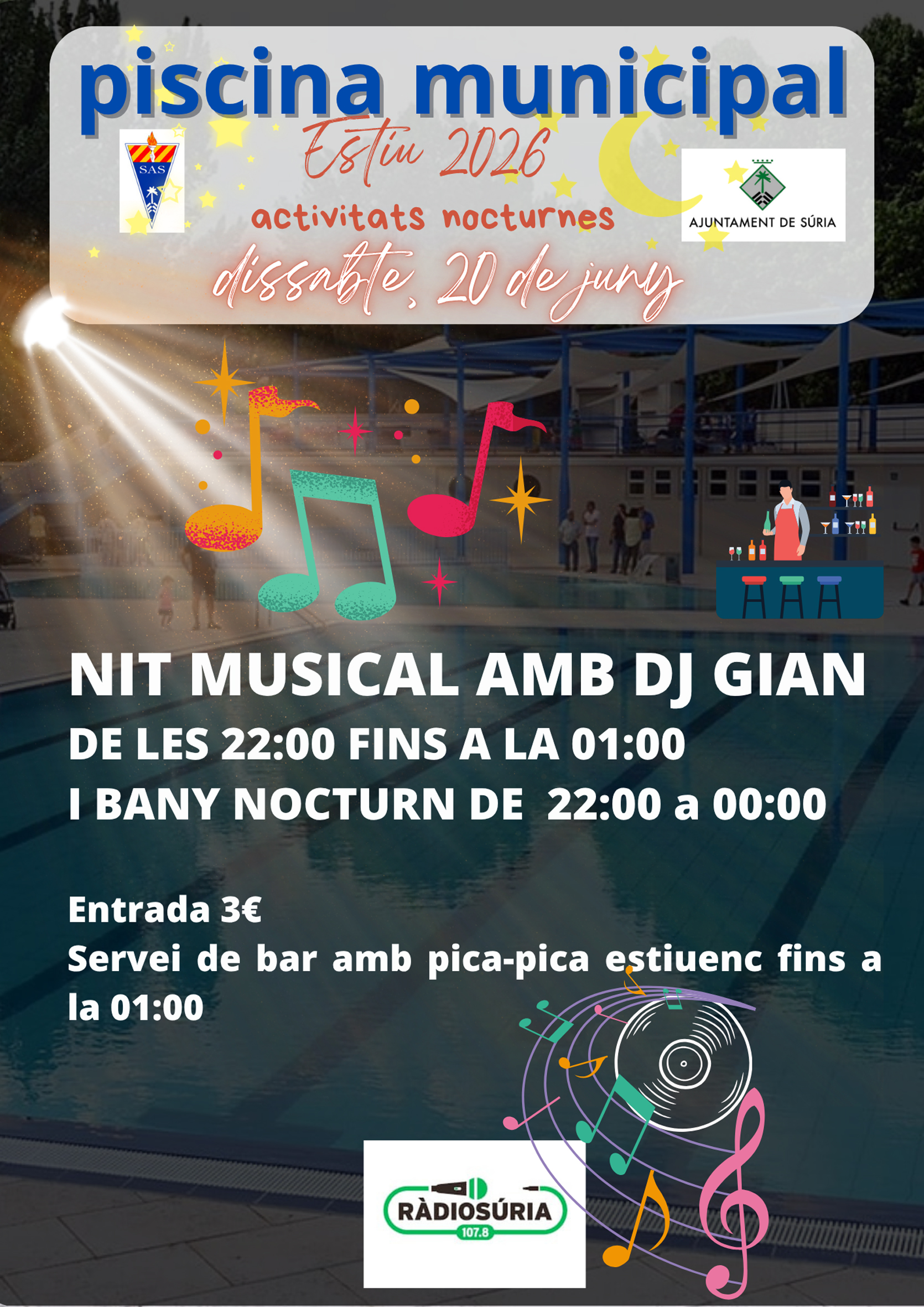 Nit musical i bany nocturn a la Piscina Municipal