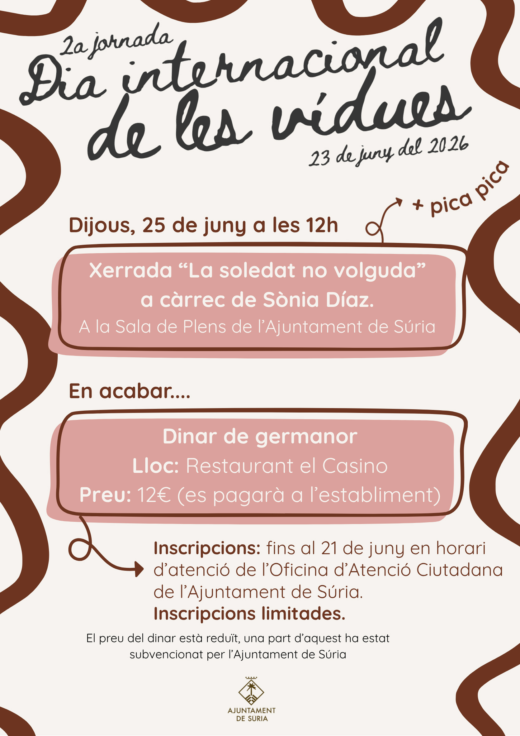 2n Dia Internacional de les V&iacute;dues: Xerrada i dinar de germanor