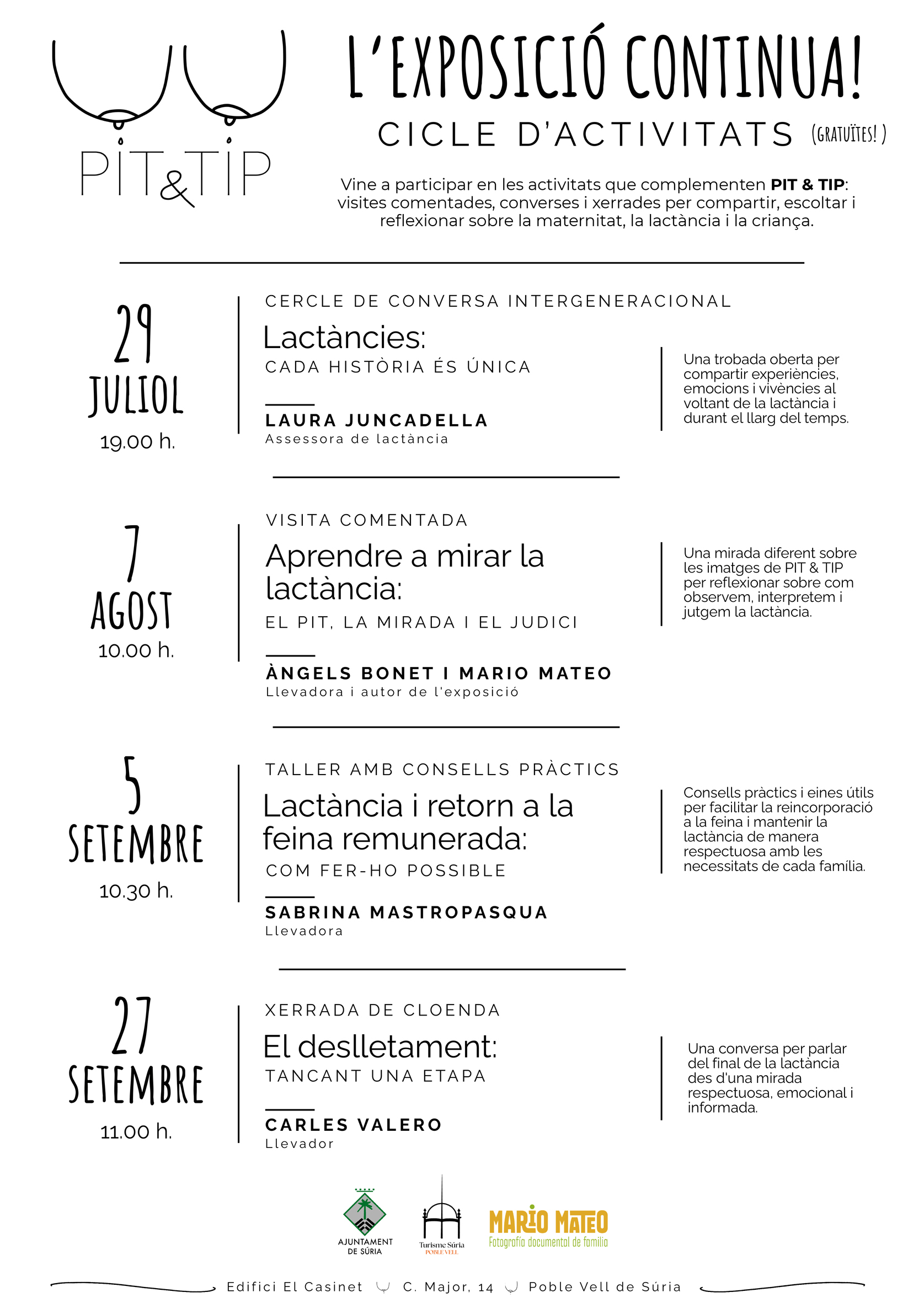 El Casinet del Poble Vell acollirà un cicle d'activitats sobre la lactància, en el marc de l'exposició 'Pit & Tip'
