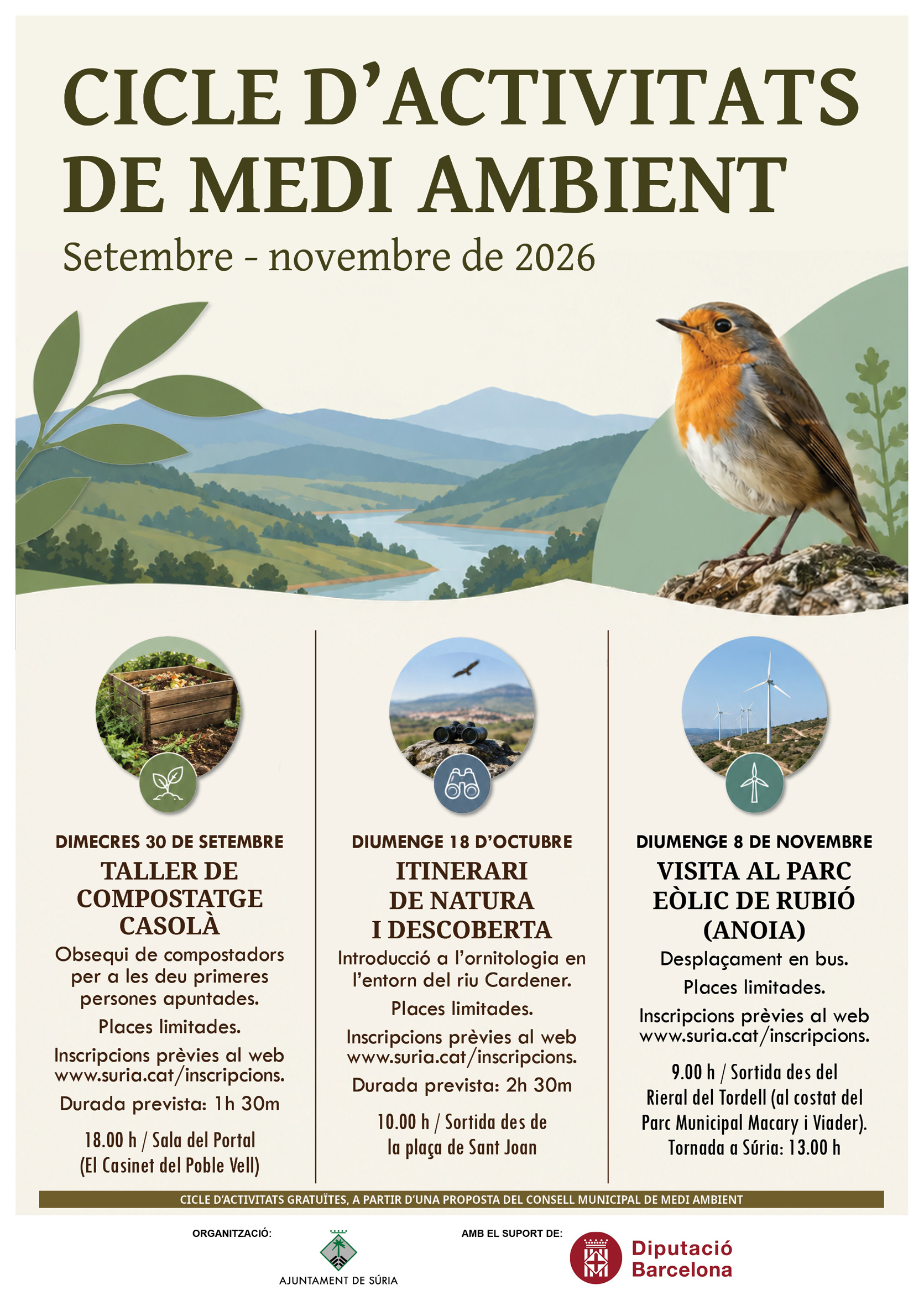 Cartell del Cicle d'Activitats de Medi Ambient - Dies 30 de setembre, 18 d'octubre i 8 de novembre.