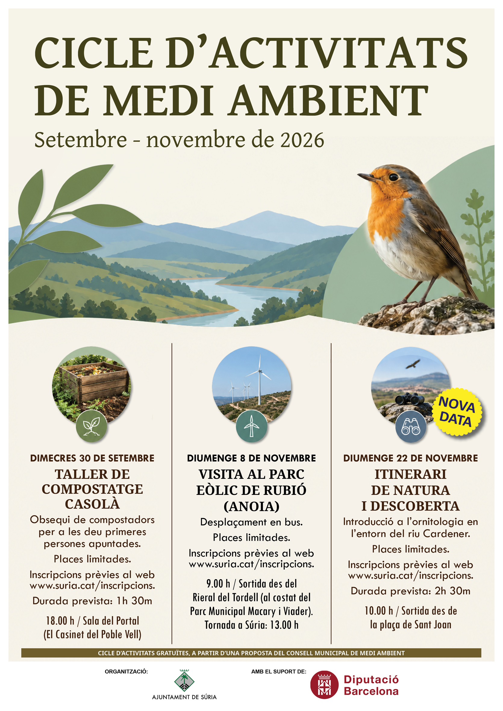 Cartell del Cicle d'Activitats de Medi Ambient - Dies 30 de setembre, 8 i 22 de novembre.
