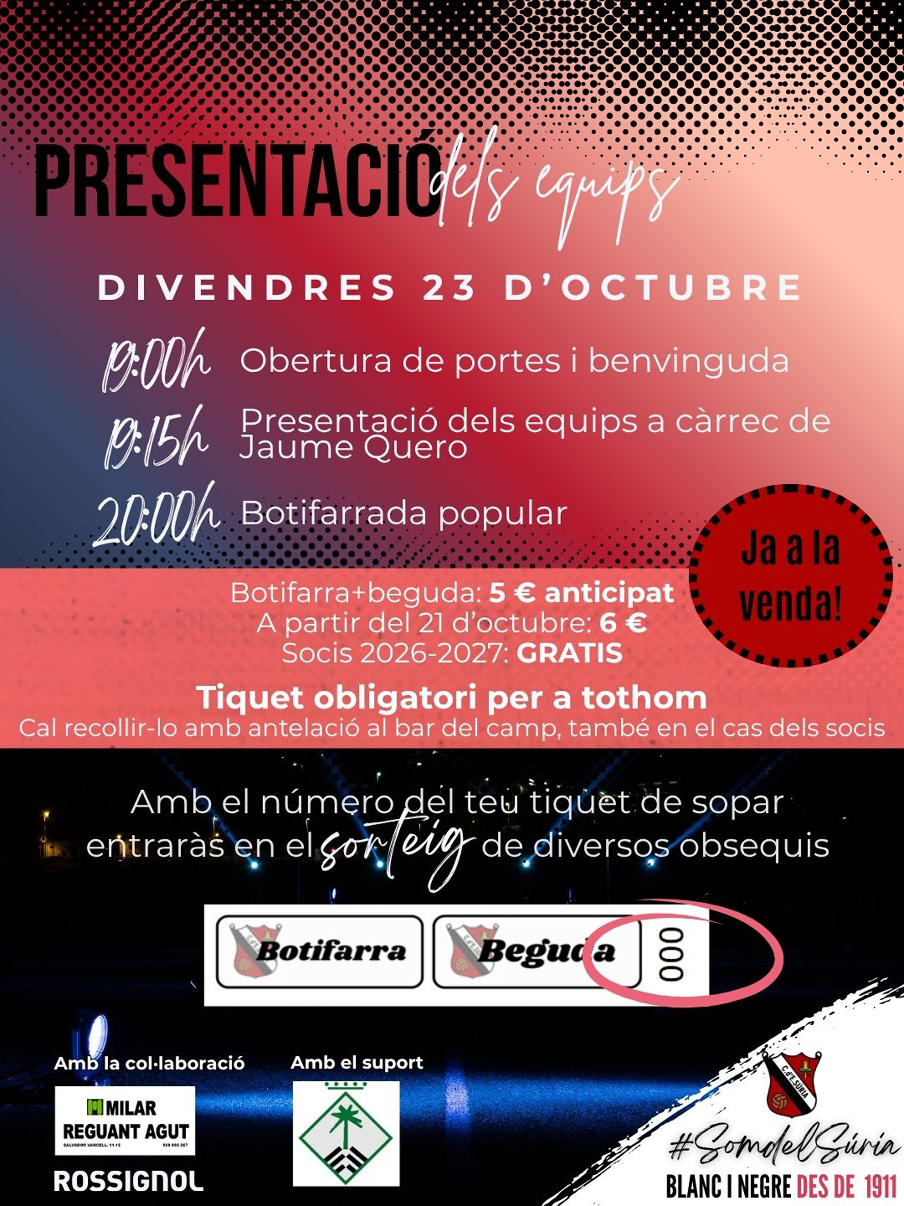 Cartell de la presentaci&oacute; dels equips del Centre d'Esports S&uacute;ria - Divendres 23 d'octubre.