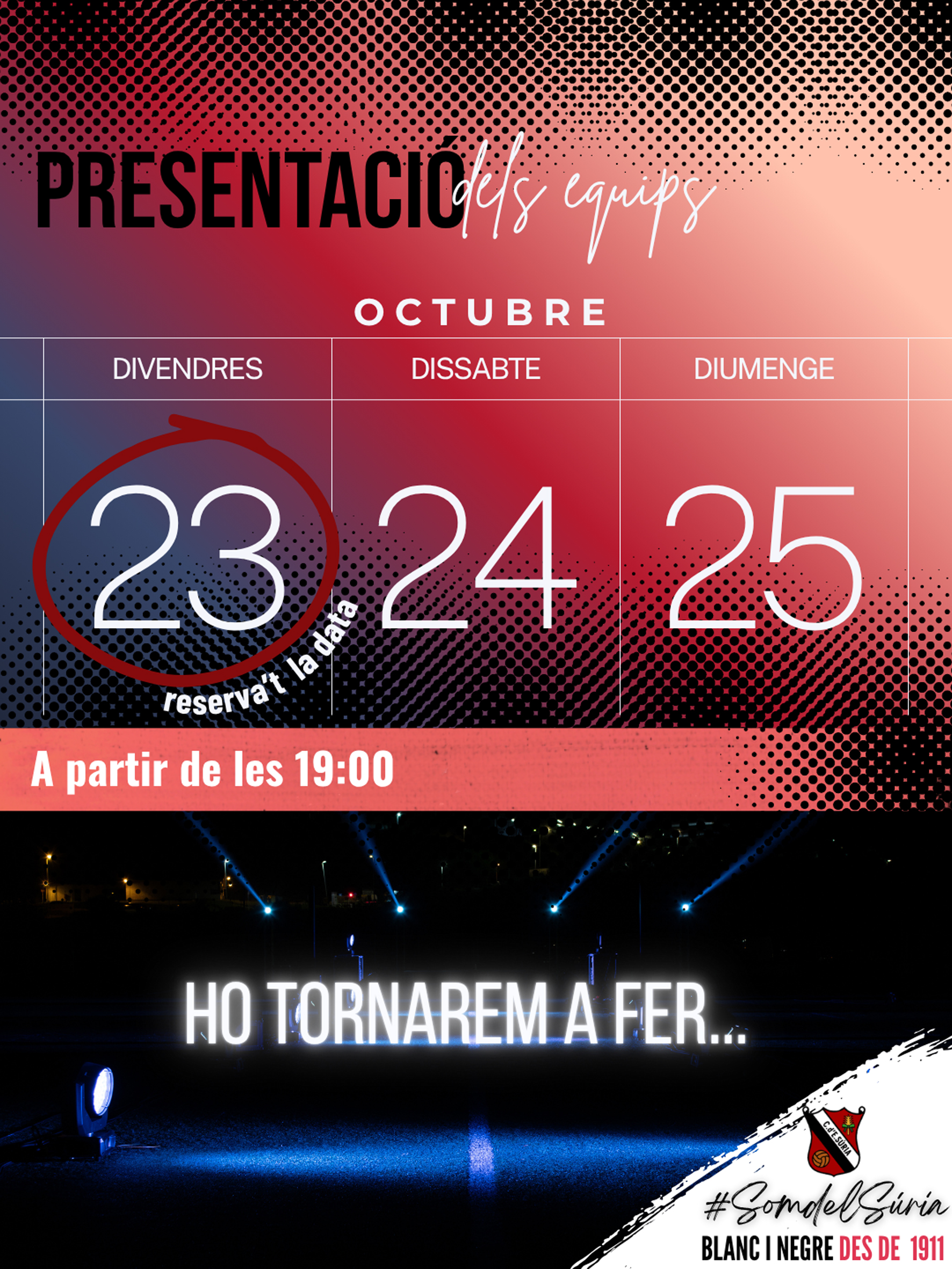 Cartell de la presentaci&oacute; dels equips del Centre d'Esports S&uacute;ria - Divendres 23 d'octubre.