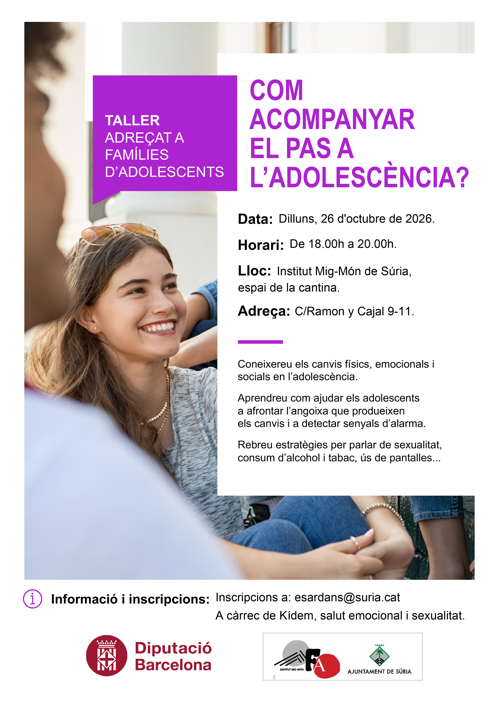 Taller per a fam&iacute;lies d'adolescents: 'Com acompanyar el pas a l'adolesc&egrave;ncia?'