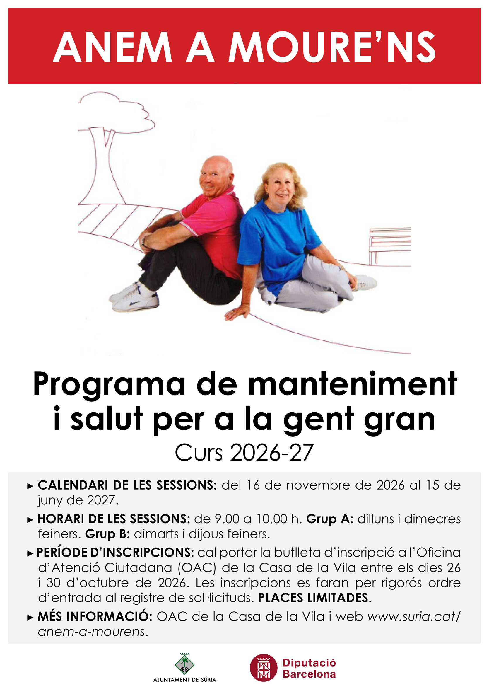 Cartell del programa 'Anem a moure'ns' per a persones grans - Del 16 de novembre al 15 de juny.
