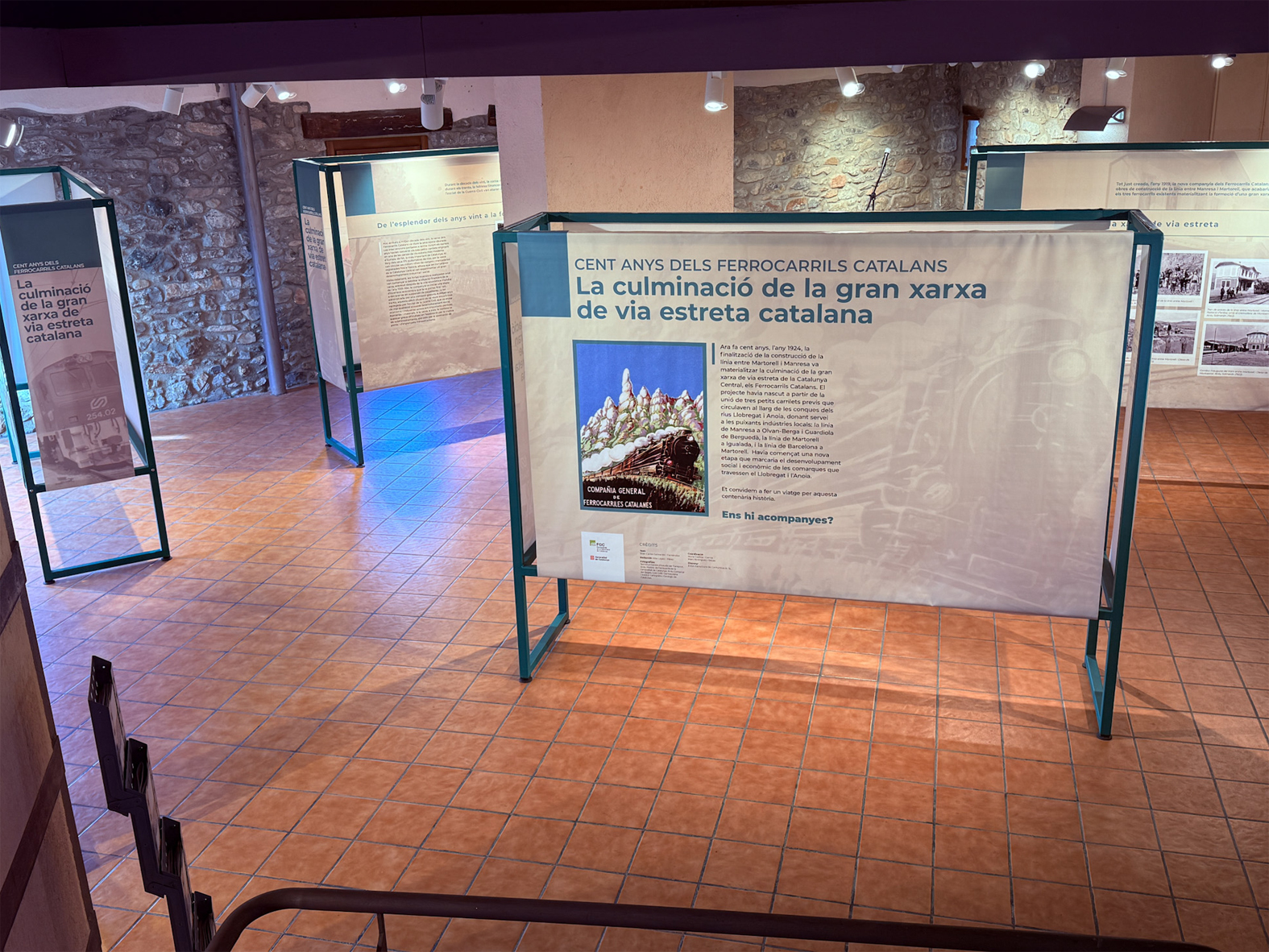 Plafons de lâ€™exposiciÃ³ sobre el centenari dels Ferrocarrils Catalans, inaugurada a Cal Balaguer del Porxo dins del programa de la Festa de Sant SebastiÃ .