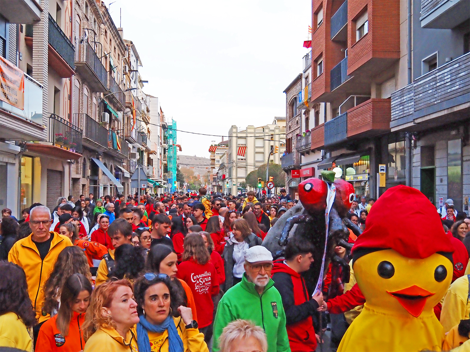 Imatge de la Passada Caramellaire al centre de la vila, en els prime dia de les Caramelles de S&uacute;ria.