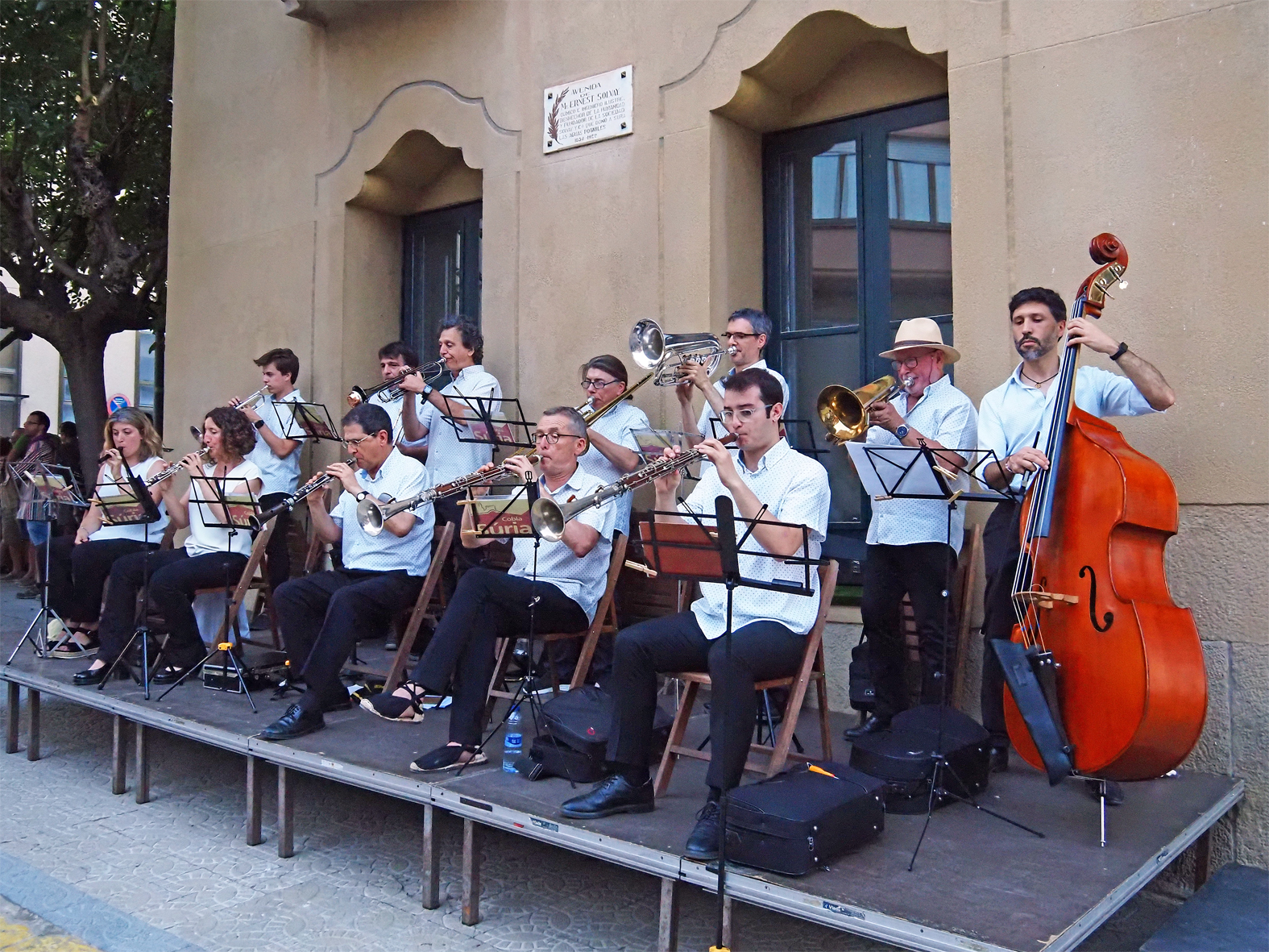Interpretaci&oacute; musical de la Cobla S&uacute;ria durant la celebraci&oacute; de la Nit de Sant Joan a S&uacute;ria.