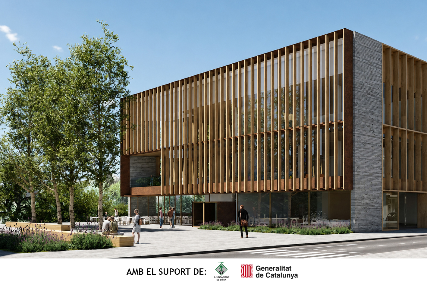 Imatge del projecte de la pla&ccedil;a i la vorera de la nova Biblioteca-Centre Cultural de S&uacute;ria.
